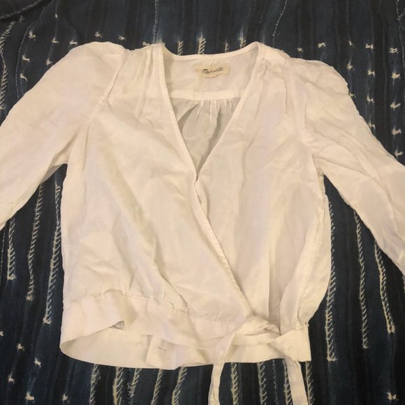 madewell white linen wrap surplice top/blouse - Picture 3 of 3